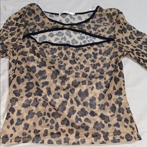 Leopard print mesh long sleeve